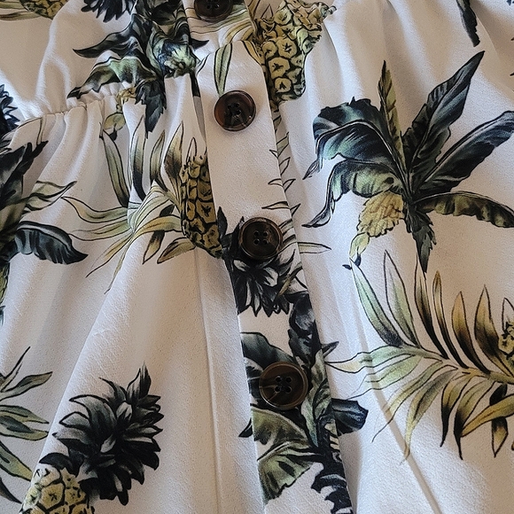 Angashion- Pineapple Bohemian Spaghetti Strap Button Down Dress with pockets. - Picture 2 of 3